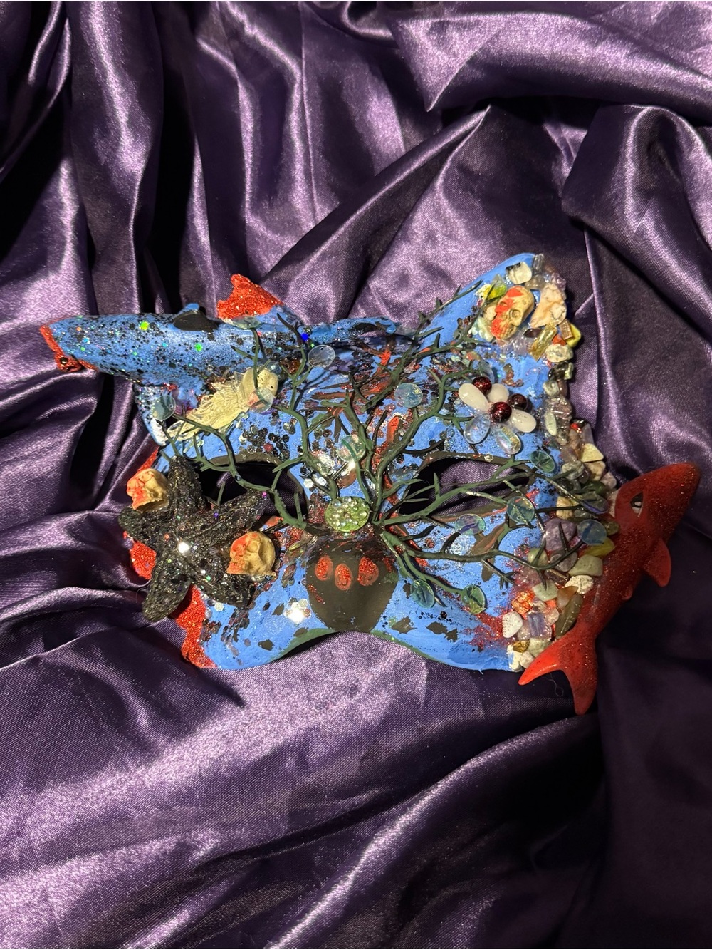 Handcrafted shark bite cat masquerade mask